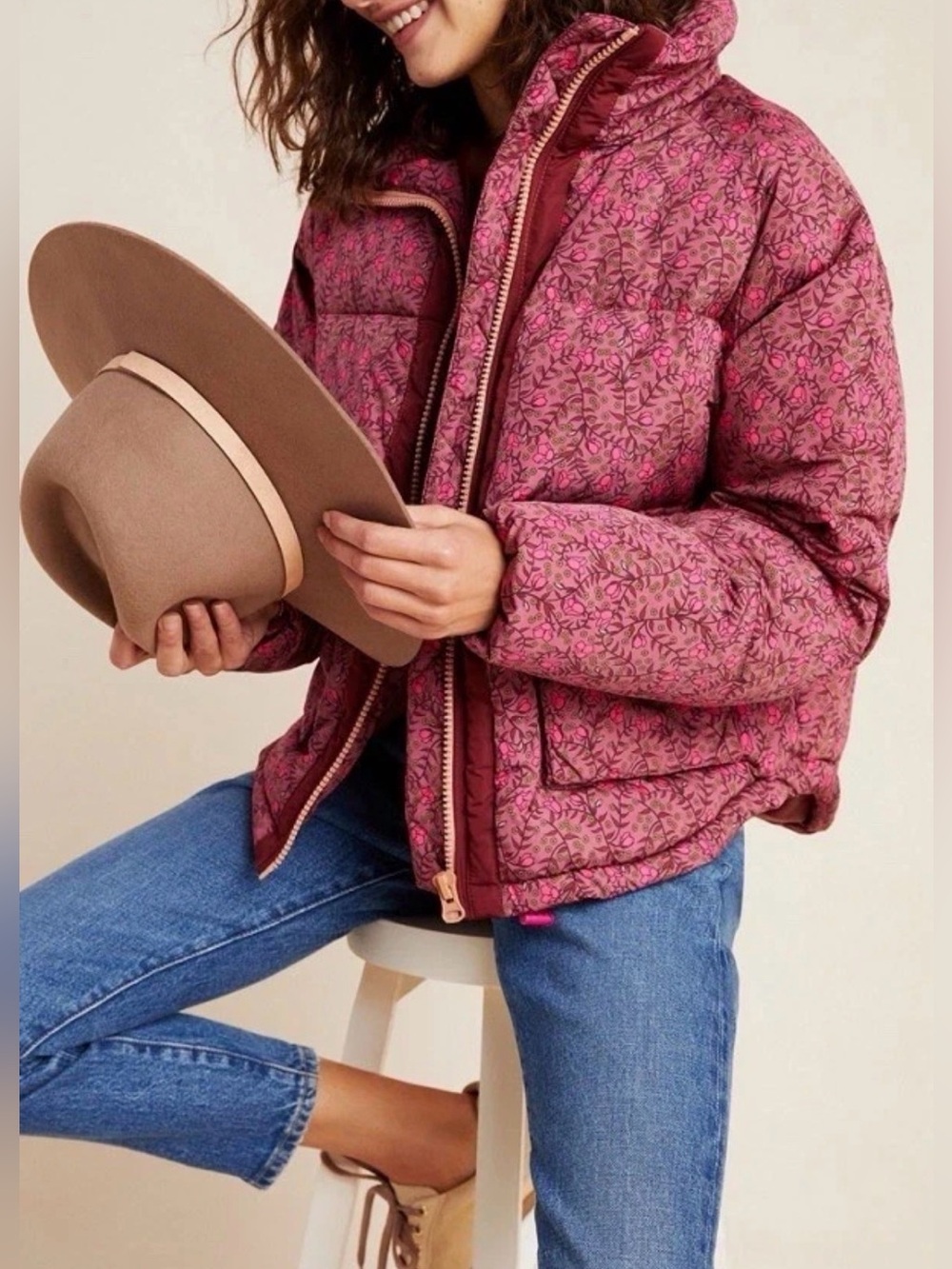 Anthropologie Nümph Lillie Puffer Jacket Full Zip Floral Quilted Womens Sz M